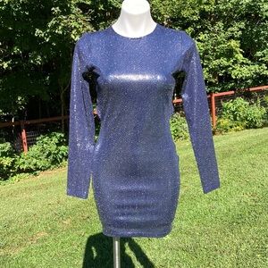 Divided spangled open back long sleeve sparkling ink blue mini size S